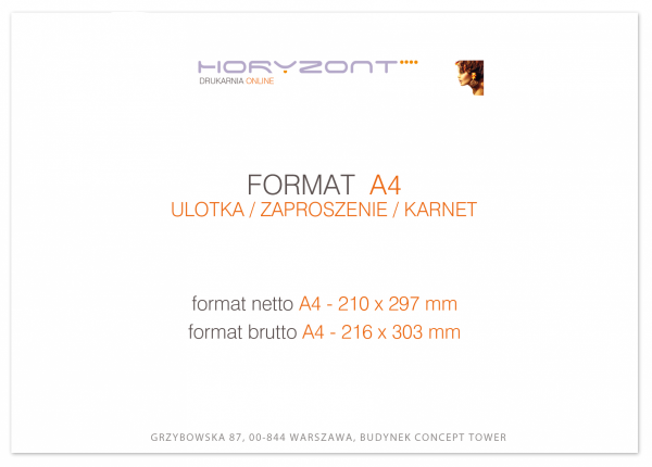 ulotka A4, druk pełnokolorowy obustronny 4+4, na papierze kredowym, 170 g, 10000 sztuk