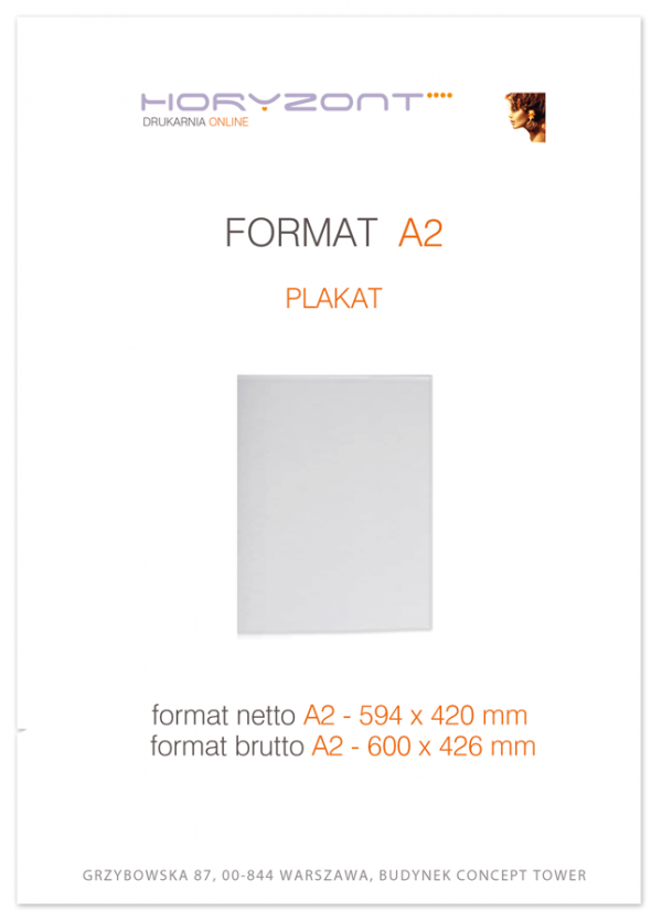 plakat A2, druk pełnokolorowy jednostronny 4+0, na papierze kredowym 250 g - 25 sztuk