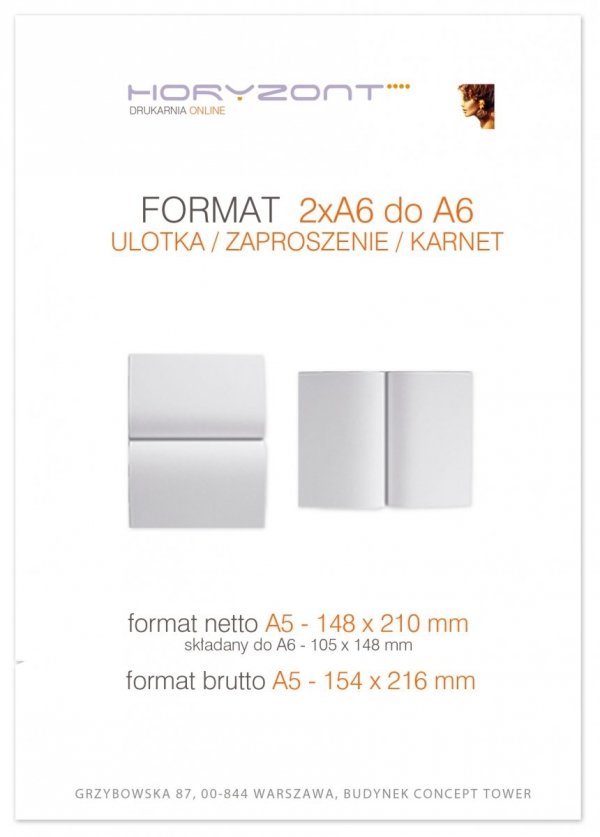 ulotka A5 składana do A6, druk pełnokolorowy obustronny 4+4, na papierze kredowym, 170 g, 400 sztuk