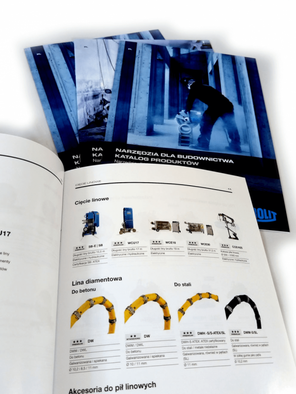 katalog A5, druk pełnokolorowy obustronny 4+4, na papierze kredowym, kreda 130 g, 40 str., 150 sztuk