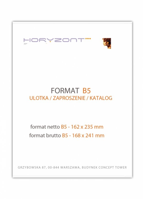 Szablon formatu B5 - netto / brutto. 162 x 235 mm. Plik pdf do pobrania.