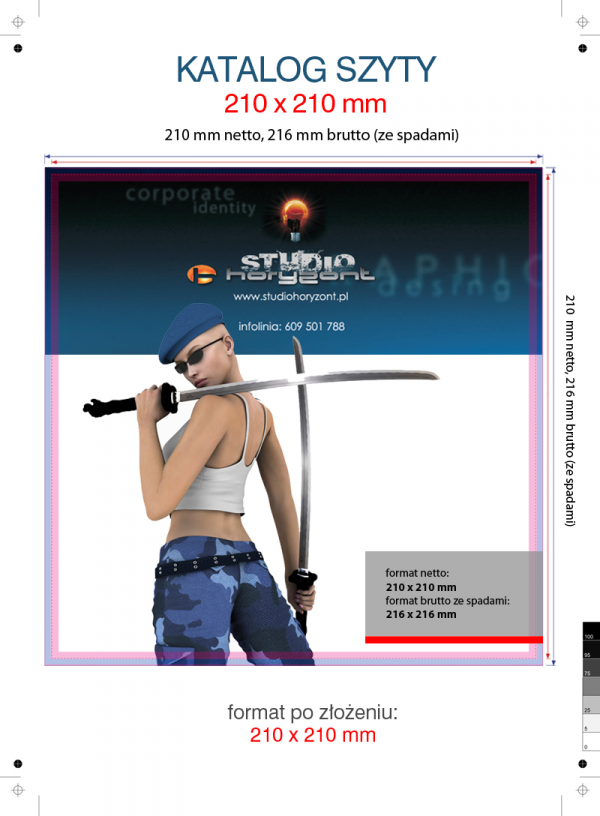 katalog 210 x 210 mm, druk pełnokolorowy obustronny 4+4, na papierze kredowym, kreda 130 g, 8 str., 500 sztuk