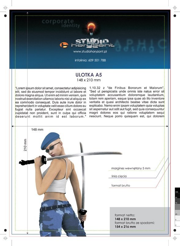 ulotka A5, druk pełnokolorowy obustronny 4+4, na papierze kredowym, 170 g, 300 sztuk 