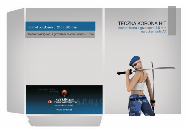 teczka Ekono Korona Hit, druk pełnokolorowy jednostronny 4+0, bez folii, kreda mat 350 g, 200 sztuk 