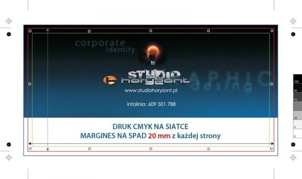 Siatka Mesh, druk pełnokolorowy jednostronny 4+0, perforowana, 280g, Zgrzew + oczka co 50 cm, 3 m x 1 m