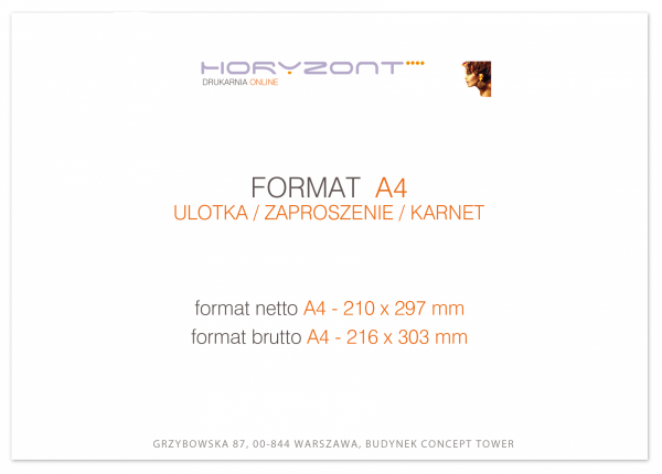 ulotka A4, druk pełnokolorowy obustronny 4+4, na papierze offsetowym 170 g, 50 sztuk 