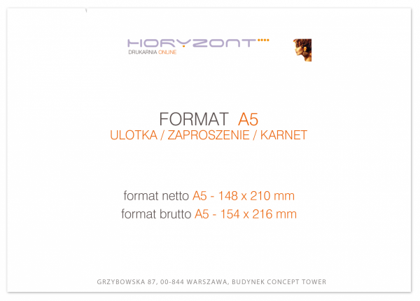 ulotka A5, druk pełnokolorowy obustronny 4+4, na papierze kredowym, 170 g, 75 sztuk