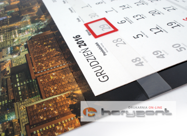 Kalendarz jednodzielny Eko Sky, płaski, druk jednostronny kolorowy (4+0), Folia błysk jednostronnie, Podkład - Karton 300 g, okienko czerwone - 200 sztuk