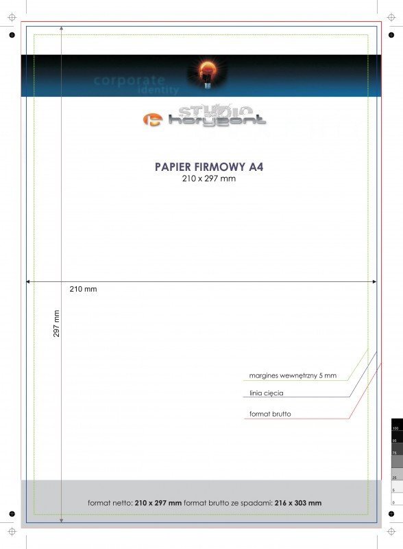 papier firmowy A4 / druk pełnokolorowy jednostronny 4+0, na papierze offset / preprint 90 g - 25 sztuk 