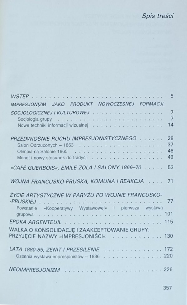 Zdzisław Kępiński - Impresjonizm - spis treści