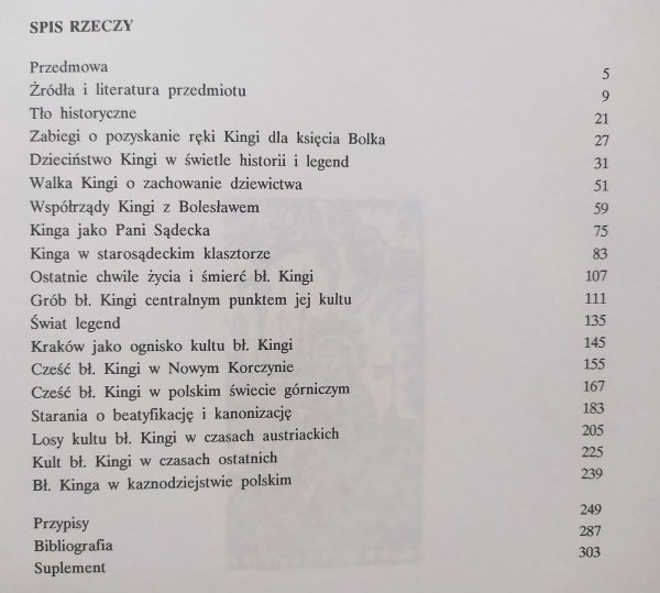 ks. Ludwik Kowalski, Stanisław Fischer Żywot bł. Kingi i dzieje jej kultu - spis treści