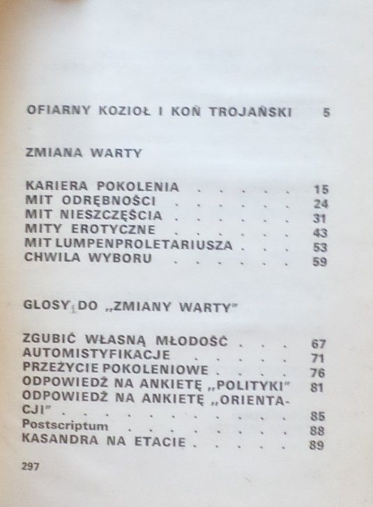 Jan Błoński  Odmarsz, spis treści