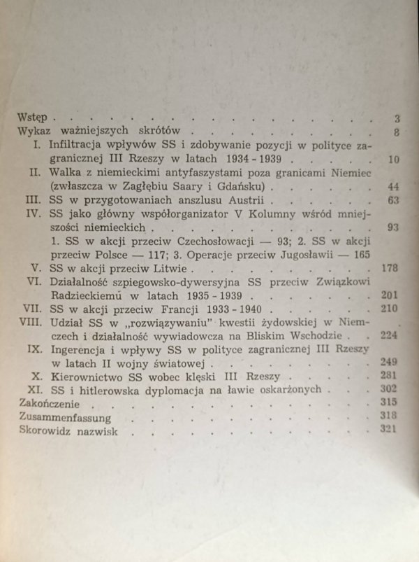 Mirosław Cygański SS w polityce zagranicznej III Rzeszy w latach 1934-1945 - spis treści
