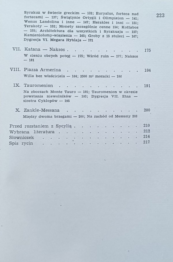 Ludwika Press  Pożegnanie z Minosem. Z notatnika podróży w antyczną przeszłość Sycylii - spis treści