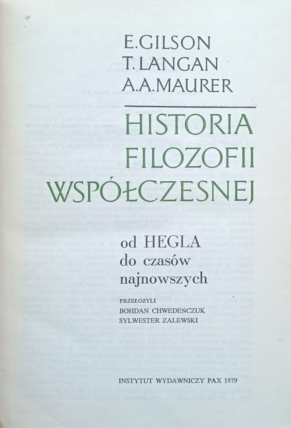 E.Gilson, T.Langan, A.A.Maurer Historia filozofii współczesnej - fragment