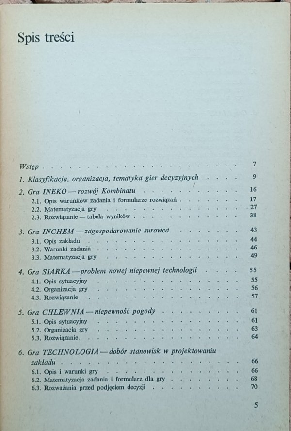 Mieczysław Lesz  Ekonomiczne gry decyzyjne - spis treści