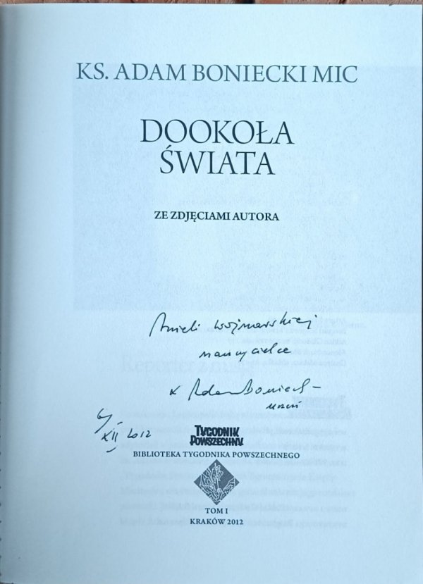 Adam Boniecki Dookoła świata - dedykacja autorska
