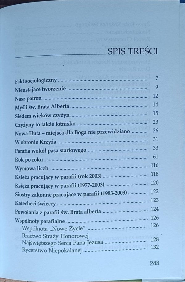 Parafia Świętego Brata Alberta. Kraków - Nowa Huta 1983-2003 - spis treści