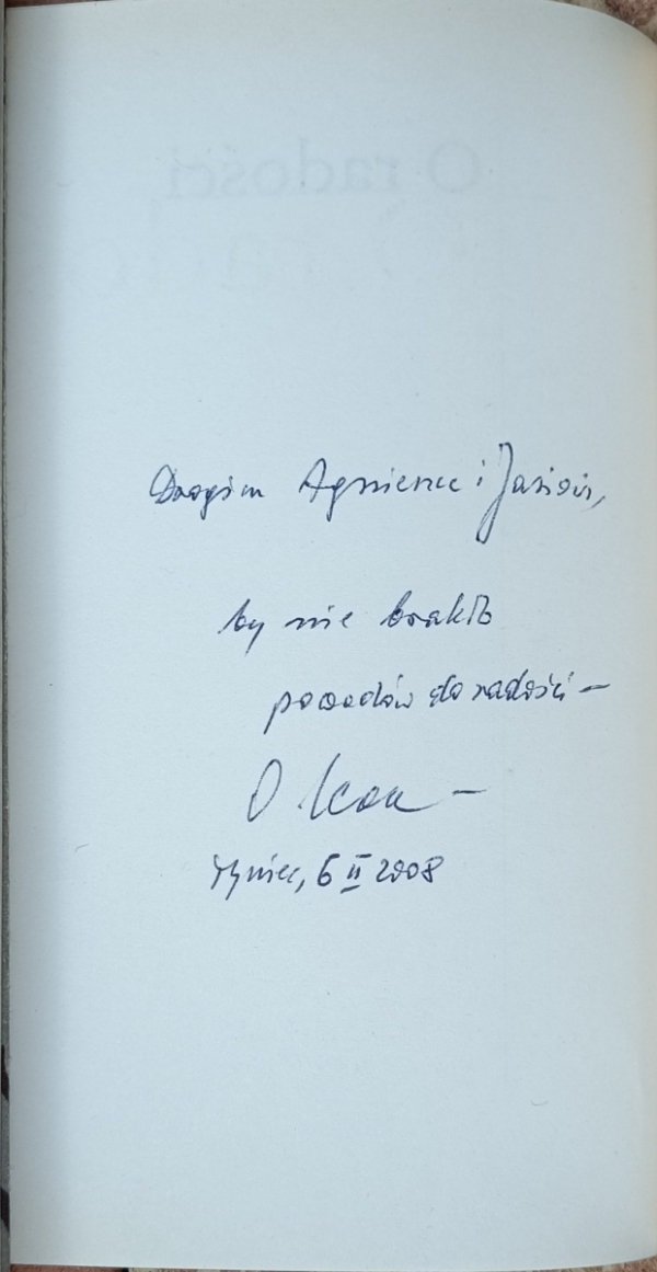 Dedykacja autora Leon Knabit w książce &quot;O radości&quot;