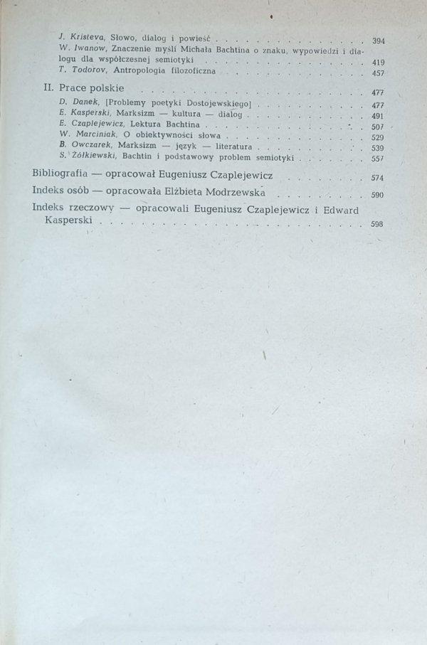 Bachtin. Dialog - język - literatura - spis treści
