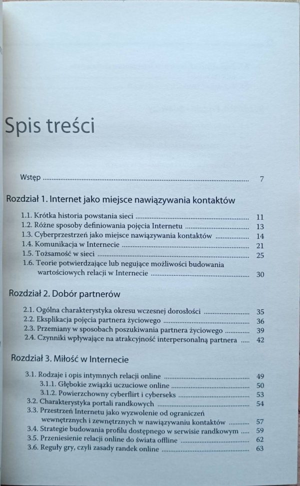 Kamila Kacprzak Związki miłosne w sieci. Poszukiwanie partnera życiowego na portalach randkowych - spis treści