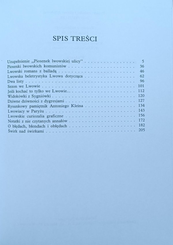 Janusz Wasylkowski • Lwowskie misztygałki. Lwów - spis treści