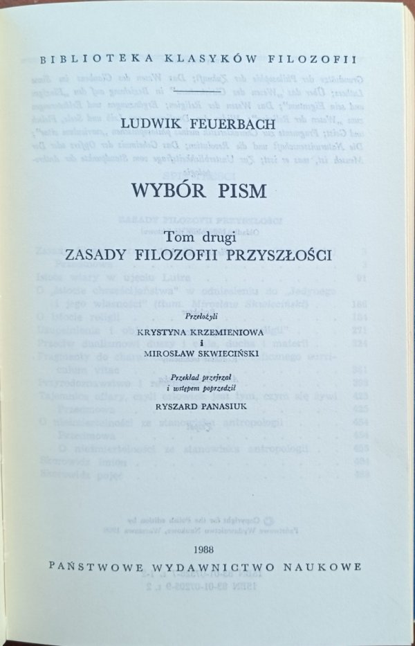 Ludwig Feuerbach  Wybór pism tom 2 Zasady filozofii przyszłości