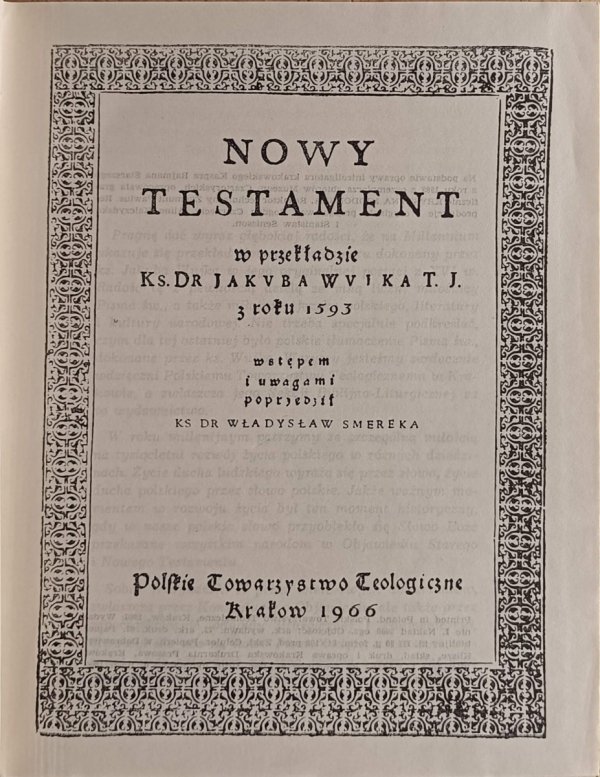 Okładka książki Nowy Testament autorstwa Jakub Wujek - fragment