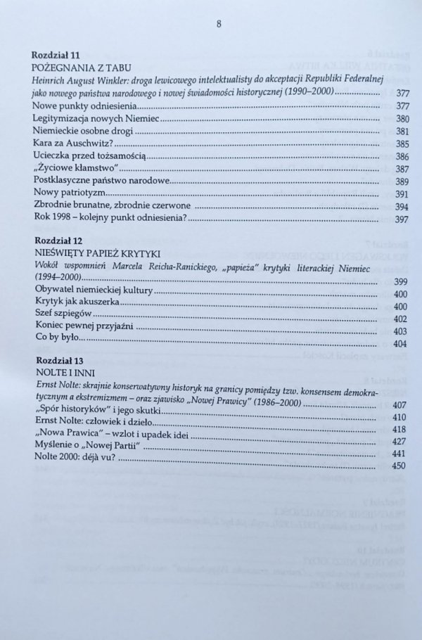 Wojciech Pięciak • Niemiecka pamięć. Współczesne spory w Niemczech o miejsce III Rzeszy w historii, polityce i tożsamości (1989-2001) - spis treści
