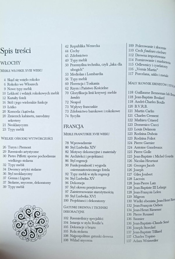 Andrea Disertori • Meble XVIII wieku - spis treści