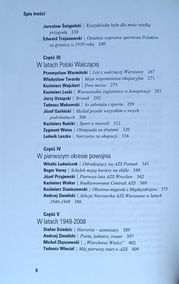 Ryszard Wryk  Sport akademicki w relacjach i wspomnieniach - spis treści