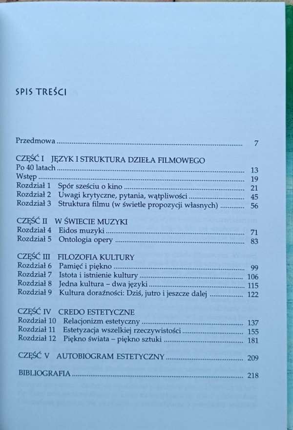 Józef Lipiec Powrót do estetyki - spis treści