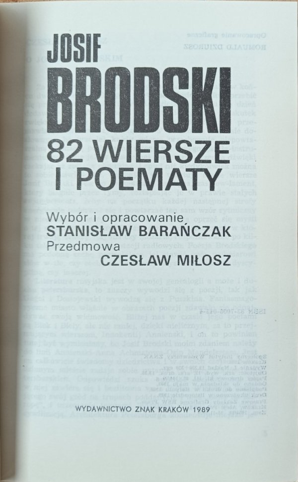 Josif Brodski • 82 wiersze i poematy [Stanisław Barańczak, Czesław Miłosz]