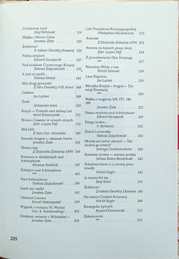 Kresowa walczy w Italii - spis treści