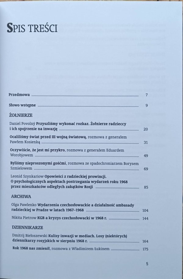 Jozef Pazderka Inwazja na Czechosłowację 1968. Perspektywa rosyjska - spis treści