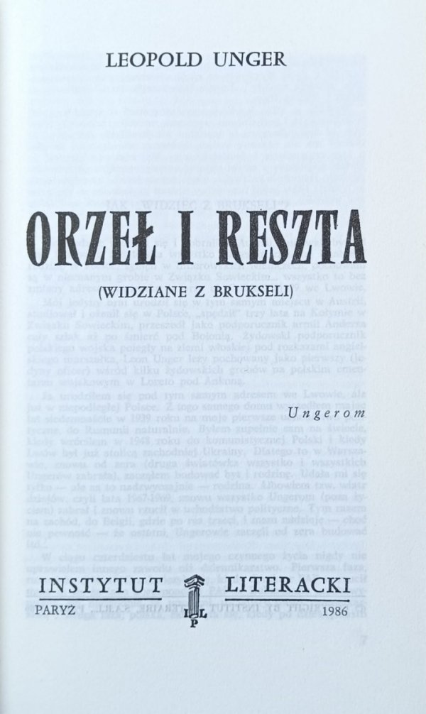 Leopold Unger • Orzeł i reszta (widziane z Brukseli)