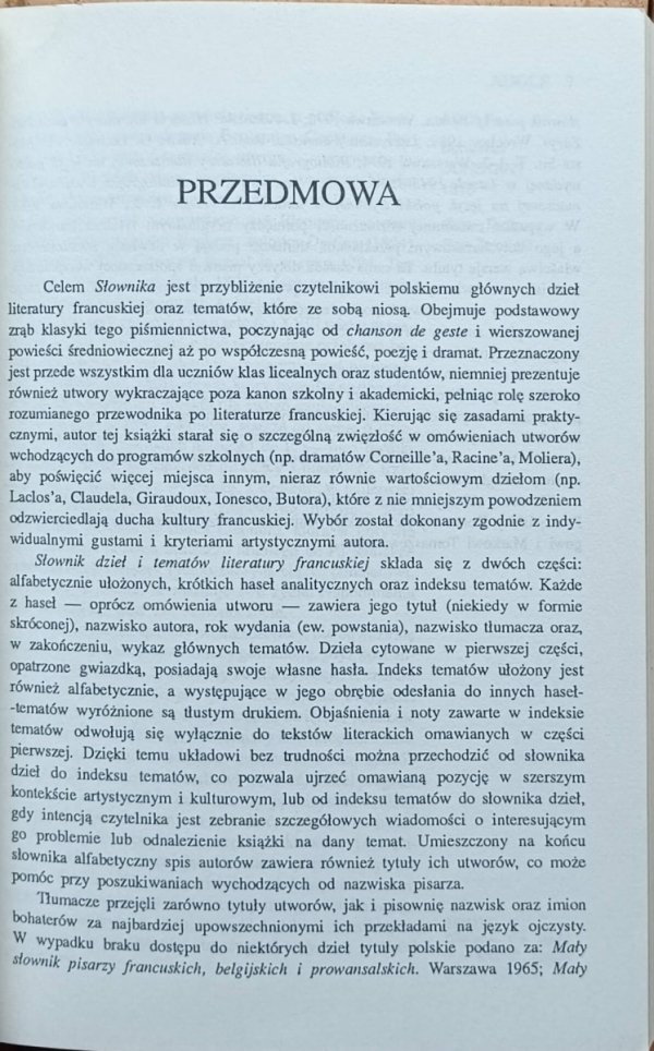 Michel Bouty Słownik dzieł i tematów literatury francuskiej - przedmowa
