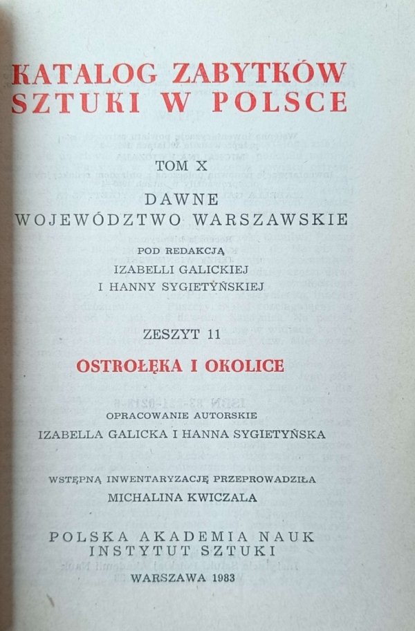 Strona tytułowa książki &quot;Katalog zabytków sztuki w Polsce. Ostrołęka i okolice&quot;.