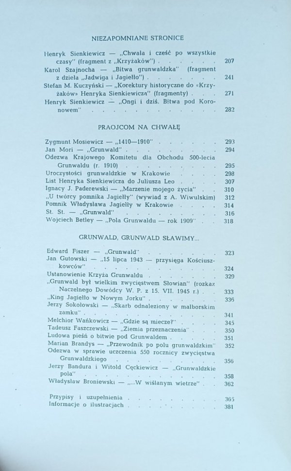 Jan Kopczewski Grunwald 550 lat chwały - spis treści