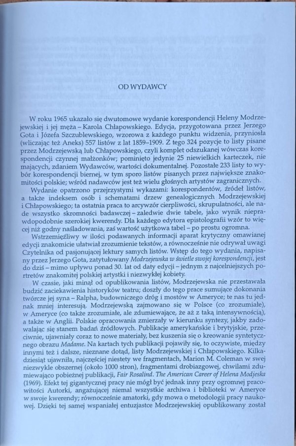Korespondencja Heleny Modrzejewskiej i Karola Chłapowskiego - od wydawcy