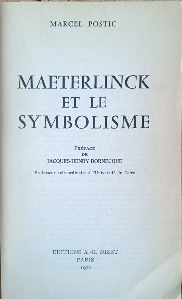 Marcel Postic • Maeterlinck et le Symbolisme - strona tytułowa