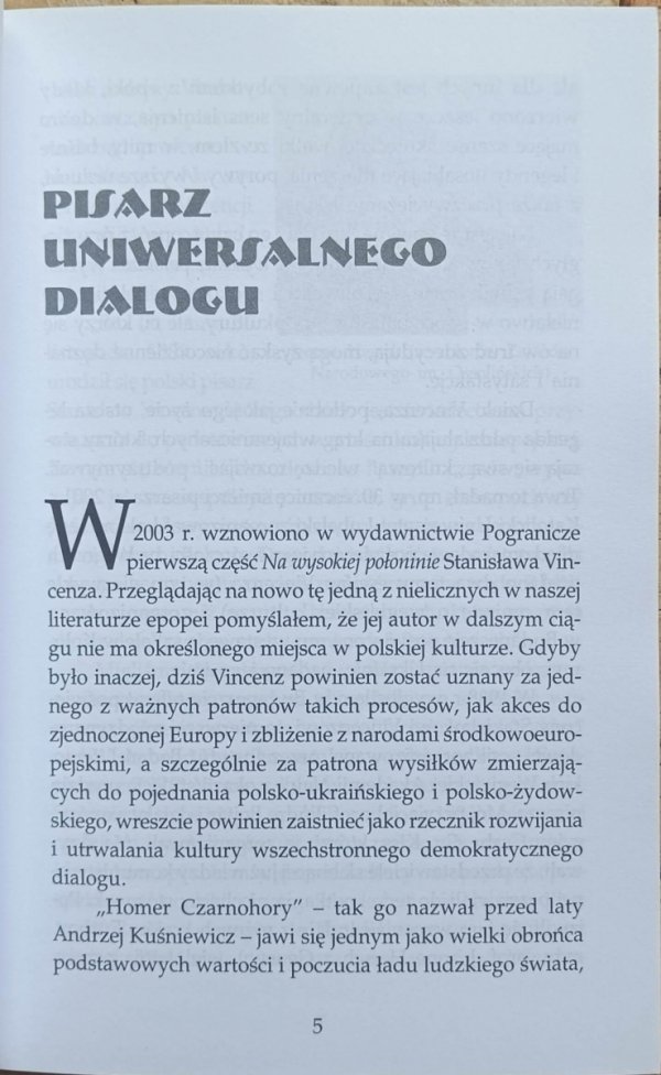 Jan Pieszczachowicz - Stanisław Vincenz - pisarz uniwersalnego dialogu  -  fragment
