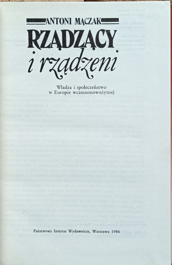 Antoni Mączak - Rządzący i rządzeni