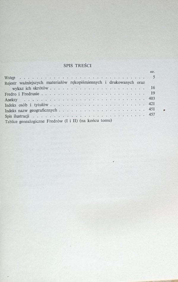opr. Bogdan Zakrzewski Fredro i Fredrusie -  spis treści