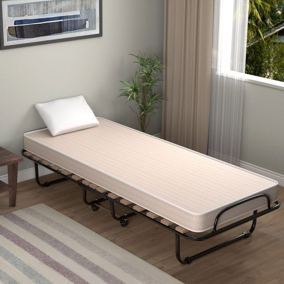 Łóżko składane z grubym materacem z pianki Memory 190 x 80 x 33 cm COSTWAY
