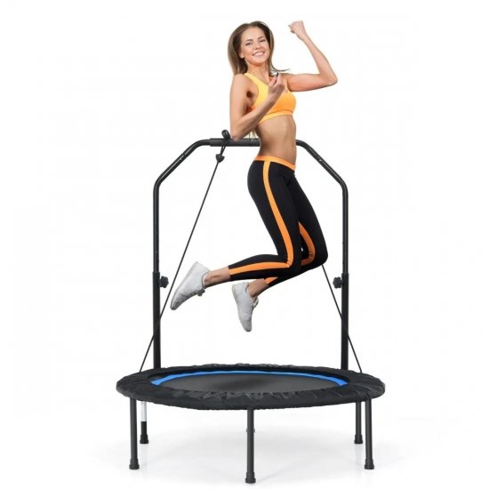 Składana mini trampolina fitness z regulowaną wysokością i 2 opaskami COSTWAY