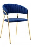 Krzesło MARGO ciemny niebieski - welur, podstawa złota