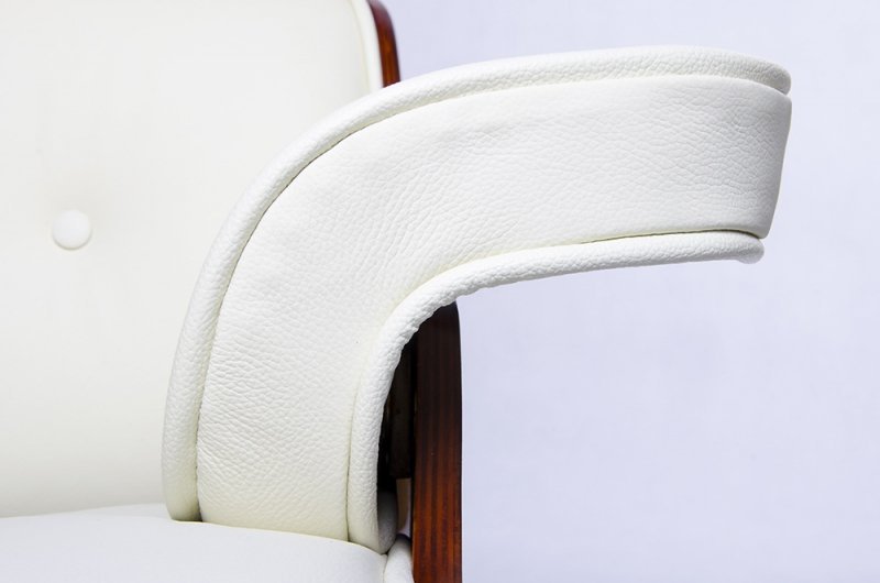 Fotel LOUNGE biały, sklejka orzech - skóra naturalna