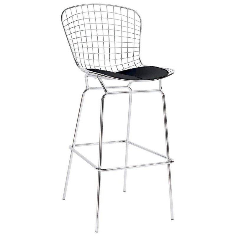 Krzesło barowe NET CHROM czarna poduszka - metal, skóra ekologiczna
