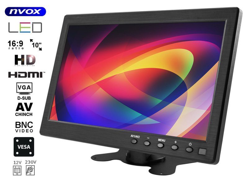 Monitor LED 10cali cali HD z HDMI VGA USB AV BNC 12V... (NVOX HM1011VHB)